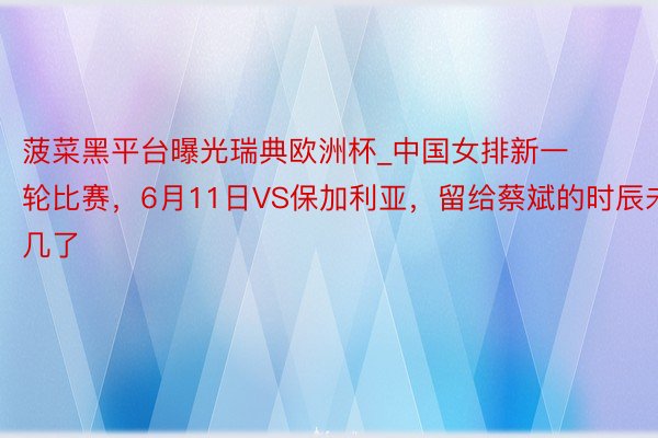 菠菜黑平台曝光瑞典欧洲杯_中国女排新一轮比赛，6月11日VS保加利亚，留给蔡斌的时辰未几了