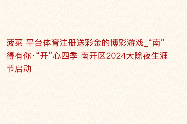 菠菜 平台体育注册送彩金的博彩游戏_“南”得有你·“开”心四季 南开区2024大除夜生涯节启动