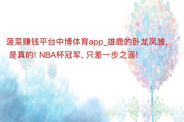 菠菜赚钱平台中博体育app_雄鹿的卧龙凤雏, 是真的! NBA杯冠军, 只差一步之遥!